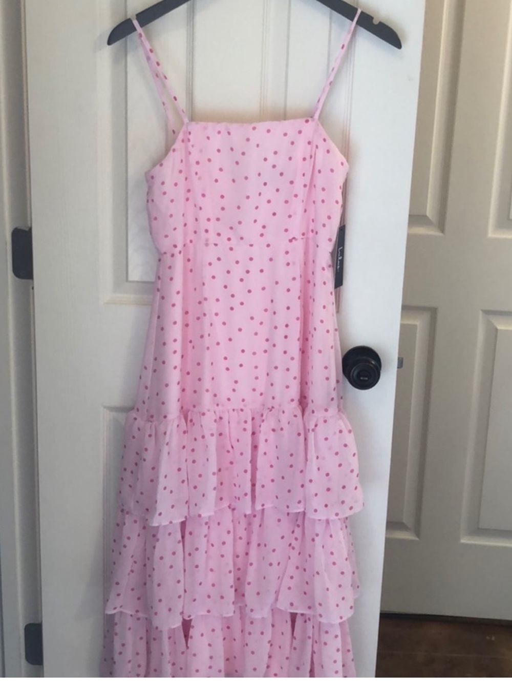 Lulu's Nellie Pink Polka Dot Ruffled Midi Dress - Size XS - Picture 5 of 8